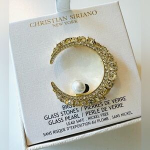 NEW! CHRISTIAN SIRIANO Crescent Moon Brooch Sparkly In Box